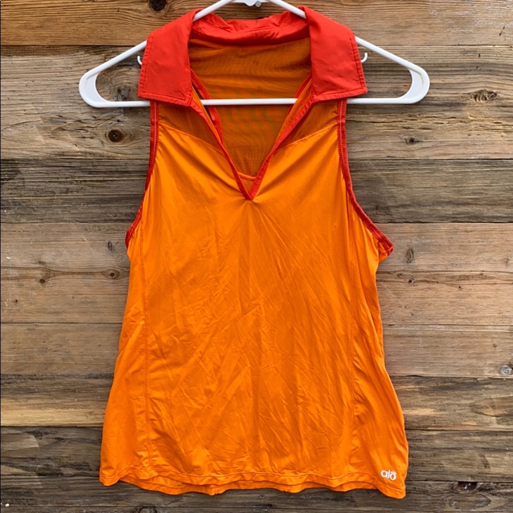 Alo Yoga | Orange Mesh Sleeveless Collar Tank XL